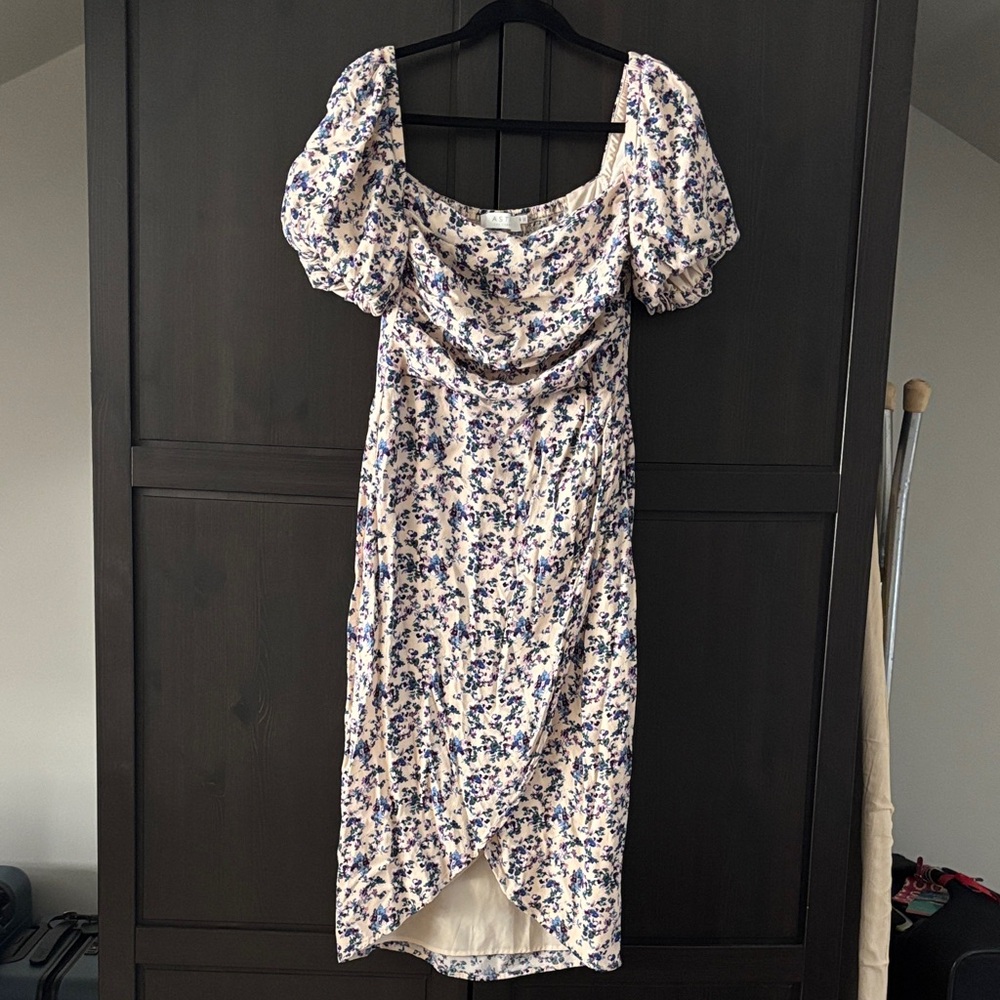 ASTR the Label Cream and Blue Floral Midi Dress